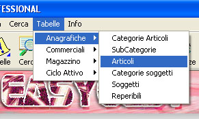 Menu di selezione degli articoli