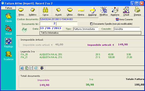 Riepilogo di importi e aliquote iva