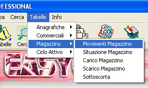 Menu per gestire il magazzino