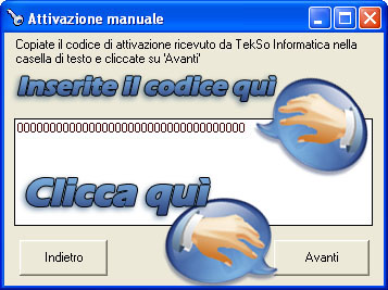 Maschera per l'inserimento del codice di conferma