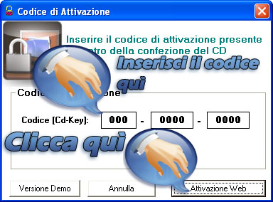 Maschera di inserimento del codice di attivazione