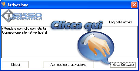 Maschera di inserimento del codice di attivazione