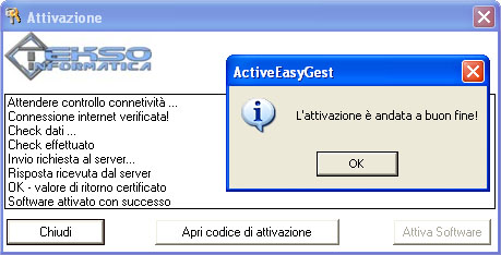 Maschera di inserimento del codice di attivazione